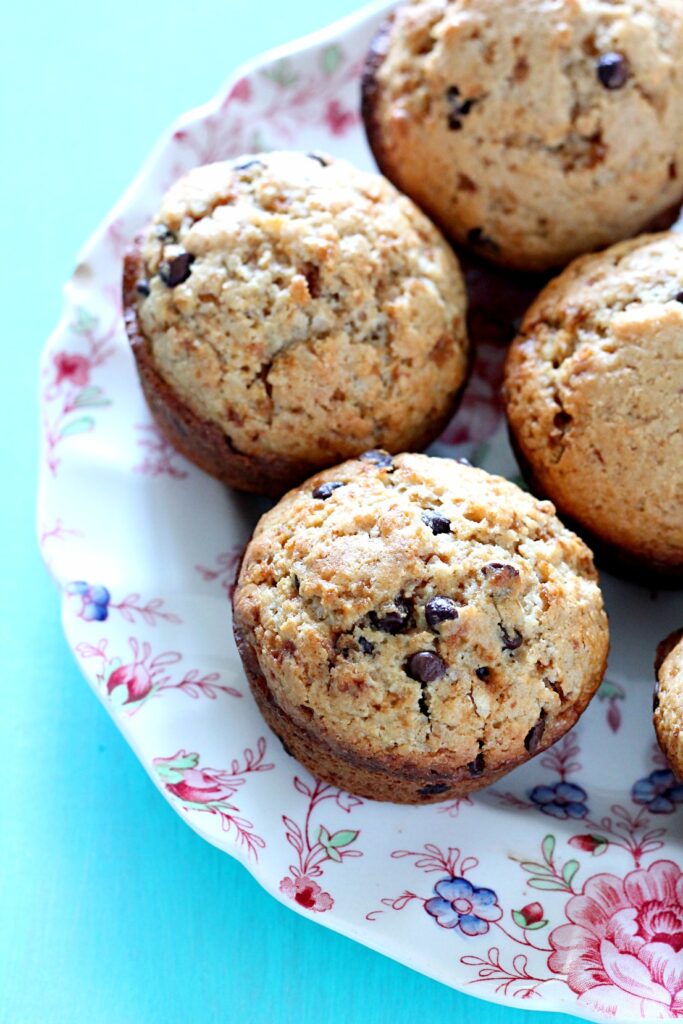 Whole Wheat Chocolate Chip Muffins in a plate.